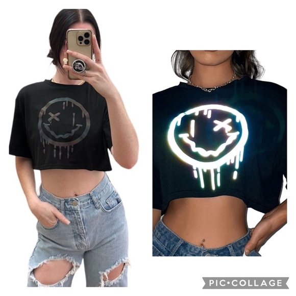 Tops - 📣BOGO🆓 Women’s Cropped Black Reflective Rave Festival Top